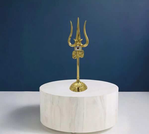 Divine Golden Trishul with Damru – Lord Shiva’s Sacred Symbol