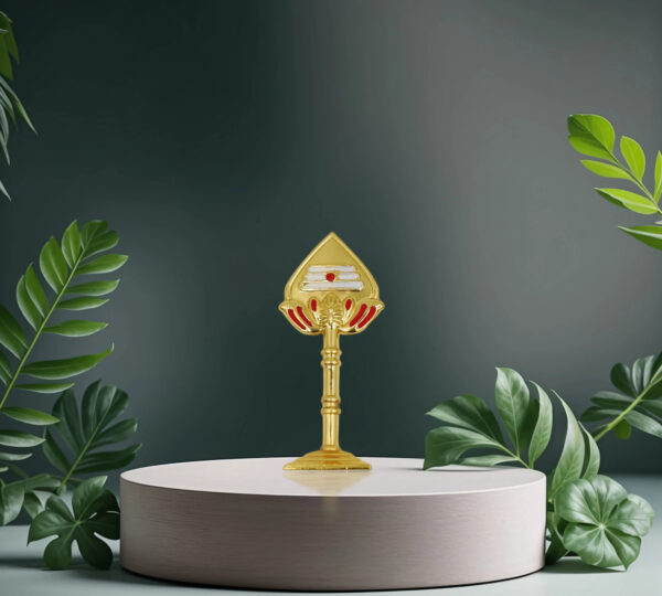 Divine Gold-Plated Shree Ram Tilak Symbol on Stand
