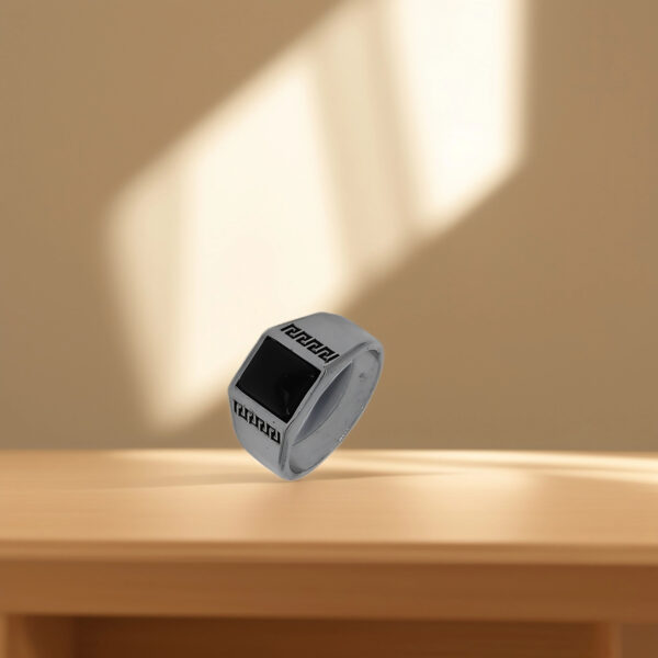 Obsidian Crest Silver Ring