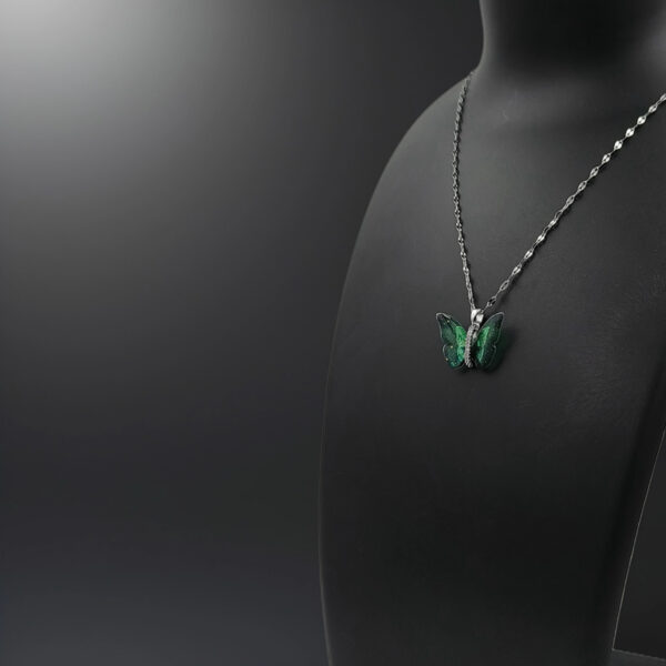 Eternal Flutter – Green Butterfly Pendant Necklace - Image 2